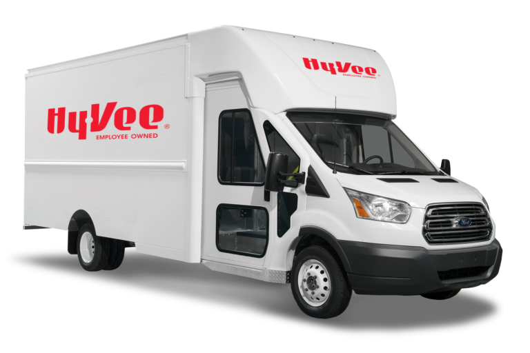 Hy-Vee employee-owned parcel truck with Ford chassis used for grocery delivery and logistics